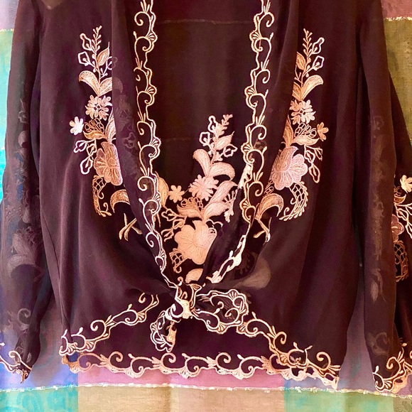 πΊπHPππΊ NWOT Stunning Black Silk Embroidered Topper - Picture 4 of 16